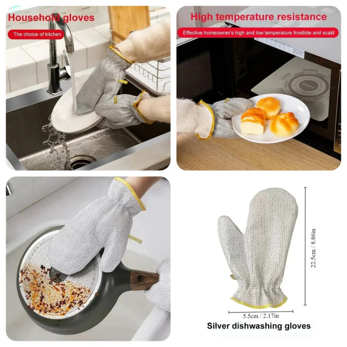 Reusable Dishwashing Cleaning Gloves - 1 Pair (Pack of 2)