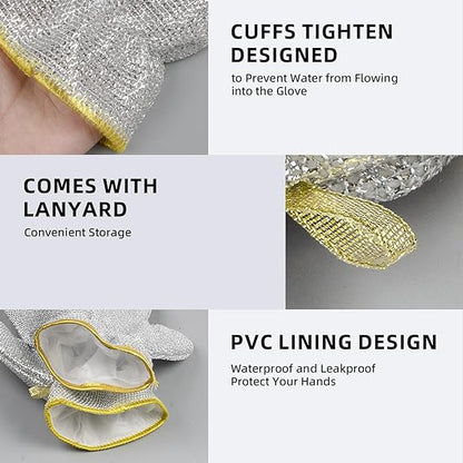 Reusable Dishwashing Cleaning Gloves - 1 Pair (Pack of 2)