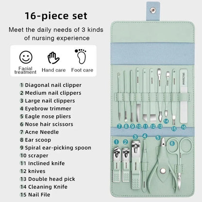 16 PCS Professional Stainless Steel Nail Clipper