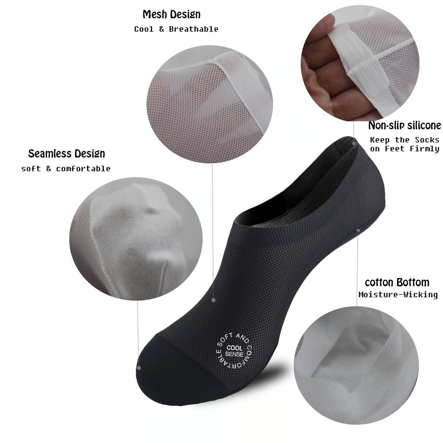 Invisible No Show Socks – Breathable, Sweat-Absorbent (3 Pairs)